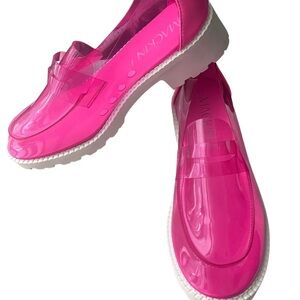 Mackin J Chic Pink Jelly Flats Slip On Loafers White Rubber Heel Size 6